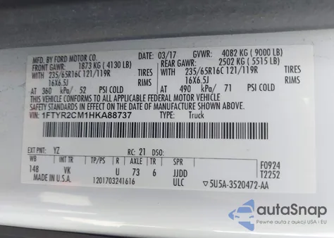 2017 Ford Transit-250 from USA, damaged, VIN 1FTYR2CM1HKA88737
